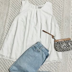 LOFT Sheer White Polka Dot Tank Top
